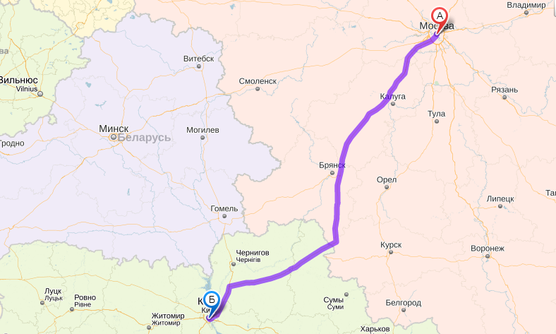 Расстояние от брянска до белгорода