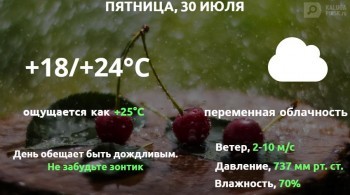 Прогноз погоды в Калуге на 30 июля