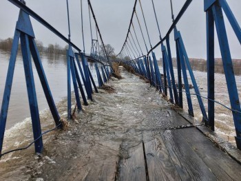 Угра уже затопила подвесной мост в Товарково