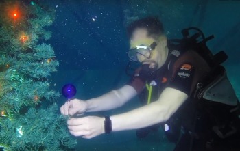 В Калуге дайверы нарядили новогоднюю ёлку под водой