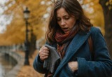 Серая перчатка в кармане осеннего пальто