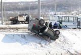 На Гагаринской развязке перевернулся вседорожник